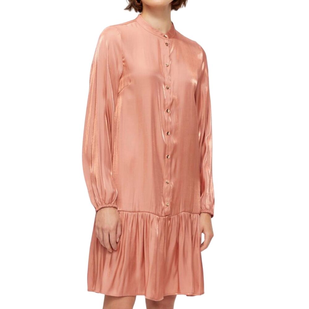 YAS Shirt Dress Large Womens Peachy Long Sleeve Flounce Drop Waist Knee Length